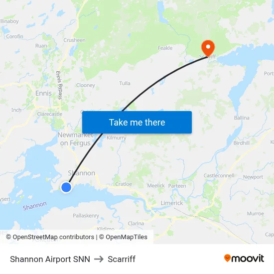 Shannon Airport SNN to Scarriff map