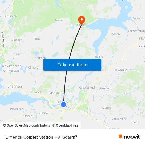 Limerick Colbert Station to Scarriff map
