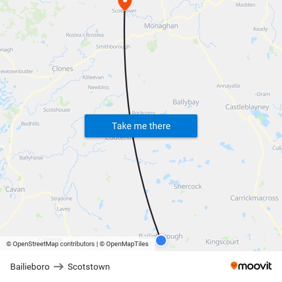 Bailieboro to Scotstown map