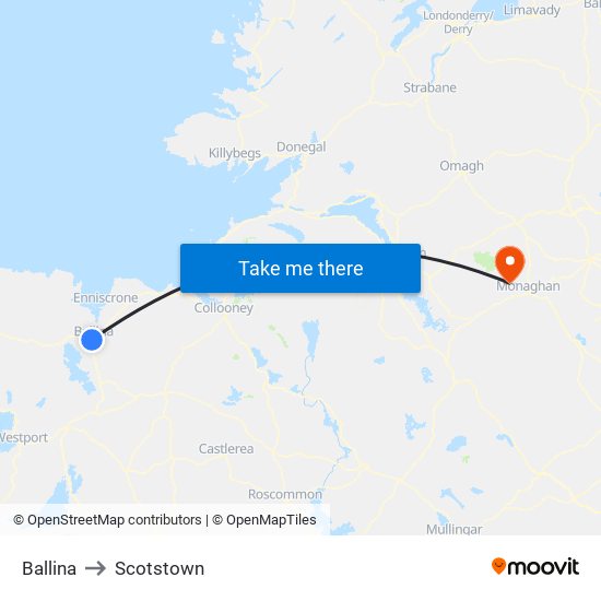 Ballina to Scotstown map