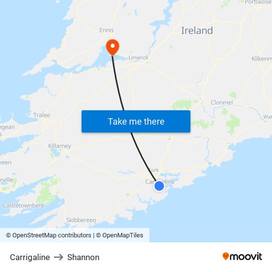 Carrigaline to Shannon map