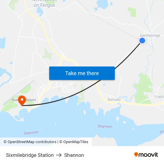 Sixmilebridge Station to Shannon map