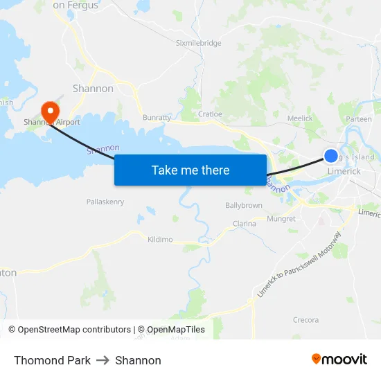 Thomond Park to Shannon map