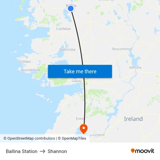 Ballina Station to Shannon map