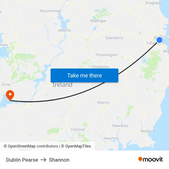 Dublin Pearse to Shannon map
