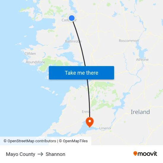 Mayo County to Shannon map