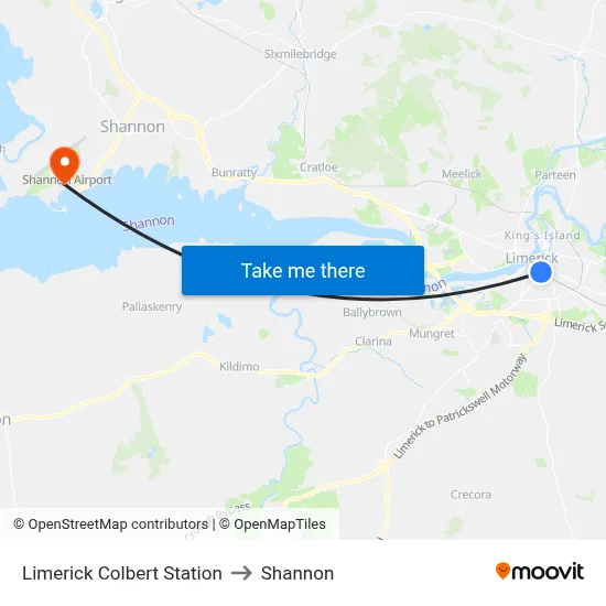 Limerick Colbert Station to Shannon map
