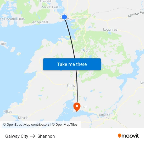 Galway City to Shannon map