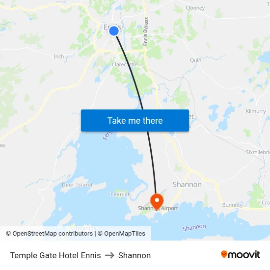 Temple Gate Hotel Ennis to Shannon map