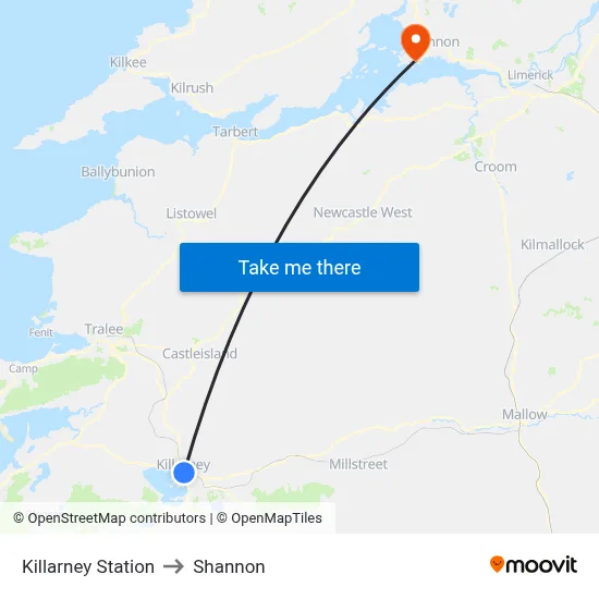 Killarney Station to Shannon map