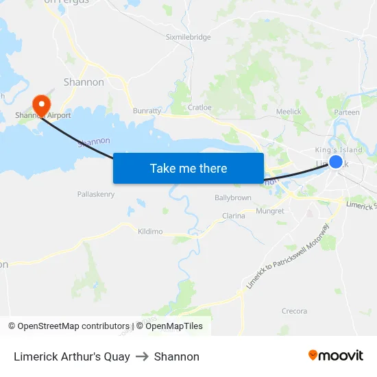 Limerick Arthur's Quay to Shannon map