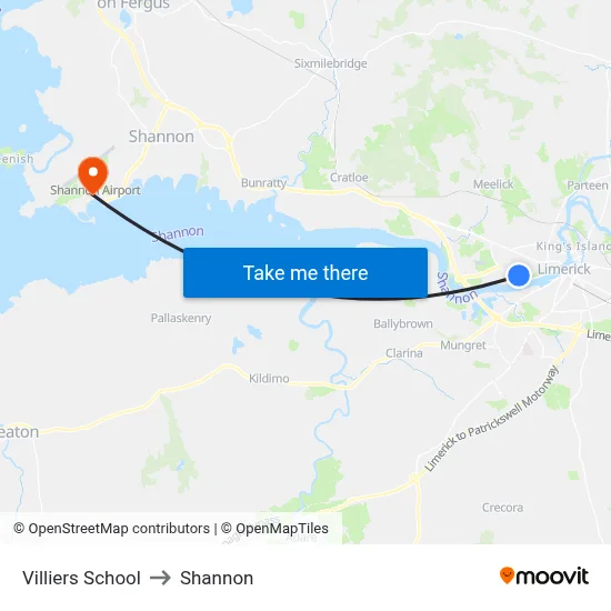 Villiers School to Shannon map