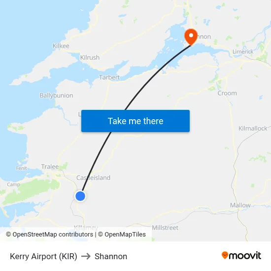 Kerry Airport (KIR) to Shannon map