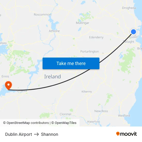 Dublin Airport to Shannon map