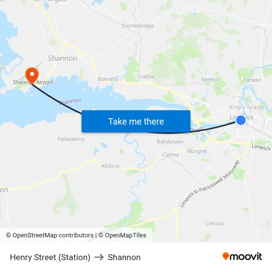 Henry Street (Station) to Shannon map