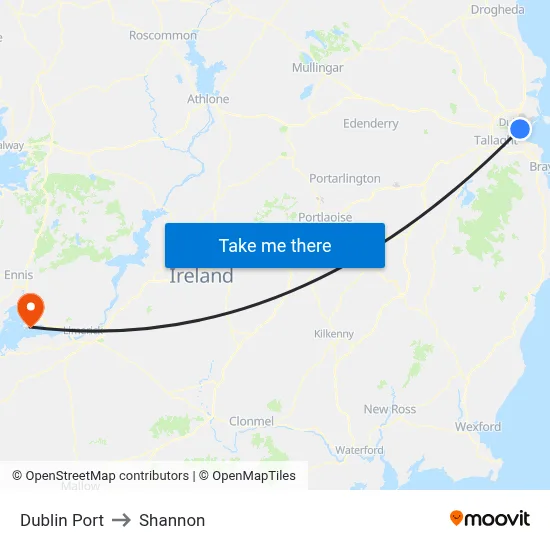 Dublin Port to Shannon map