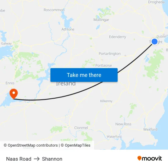 Naas Road to Shannon map