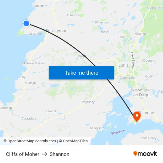 Cliffs of Moher to Shannon map