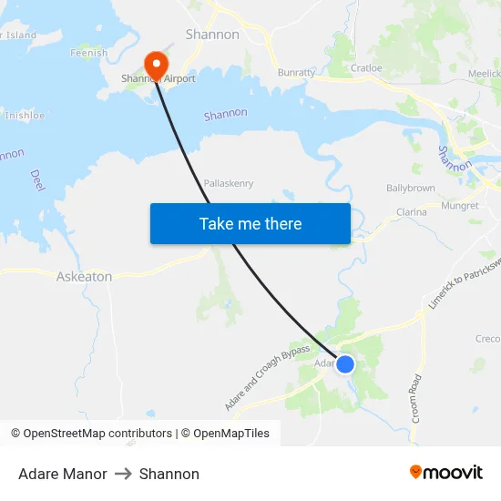 Adare Manor to Shannon map
