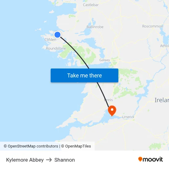Kylemore Abbey to Shannon map