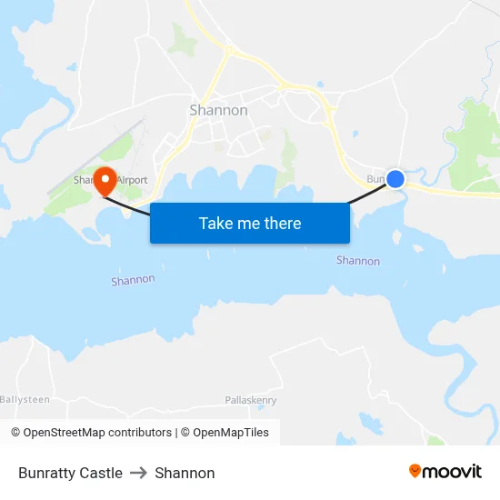 Bunratty Castle to Shannon map