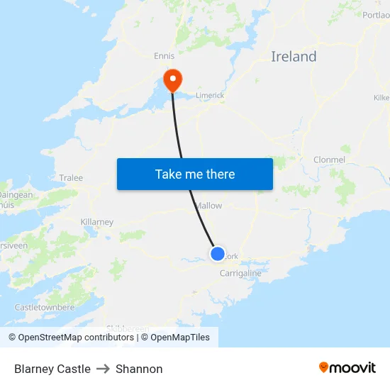 Blarney Castle to Shannon map