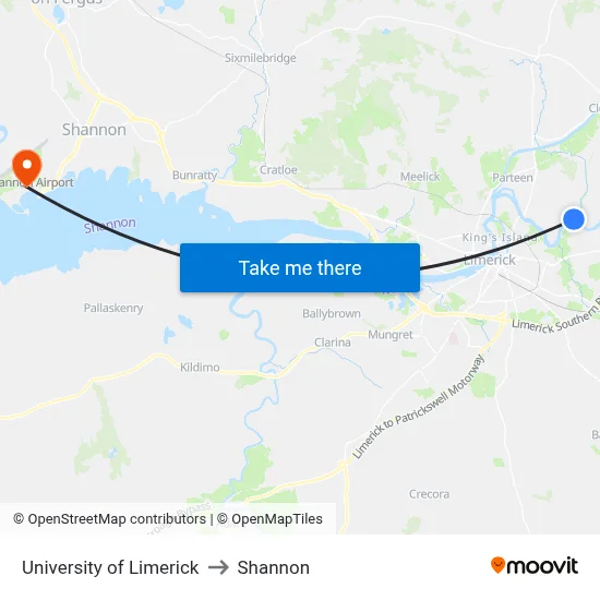 University of Limerick to Shannon map
