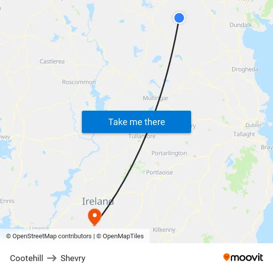 Cootehill to Shevry map