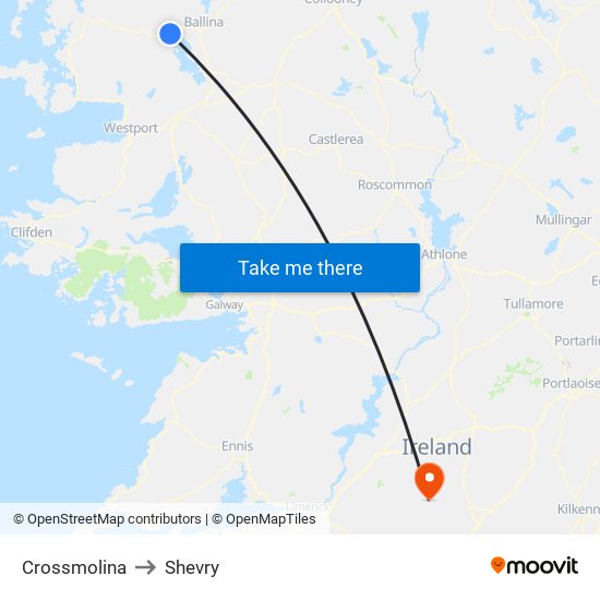 Crossmolina to Shevry map