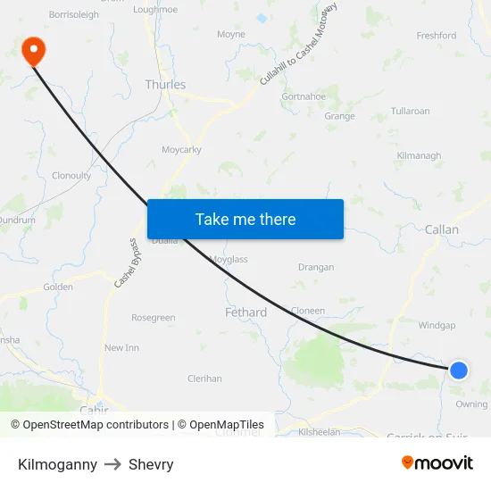 Kilmoganny to Shevry map