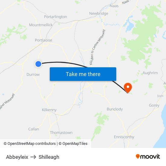 Abbeyleix to Shilleagh map