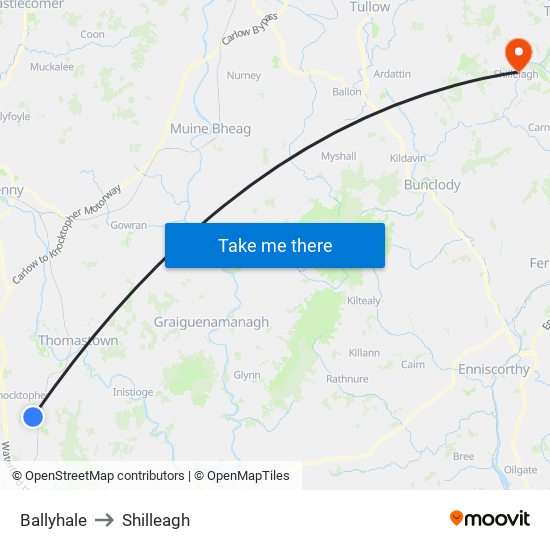 Ballyhale to Shilleagh map