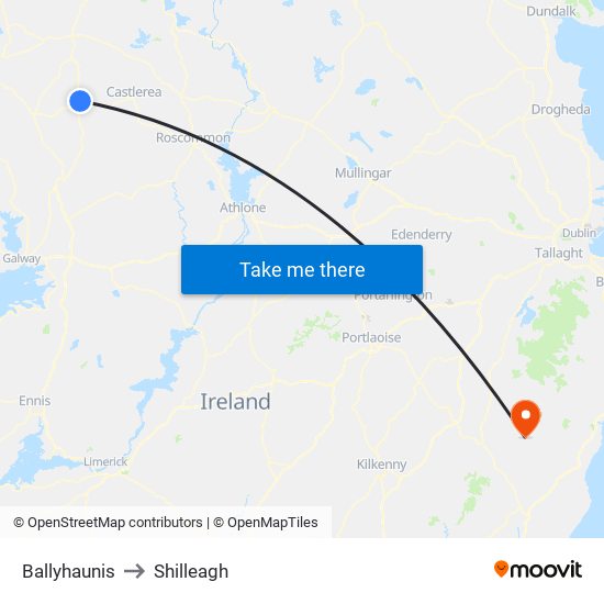 Ballyhaunis to Shilleagh map