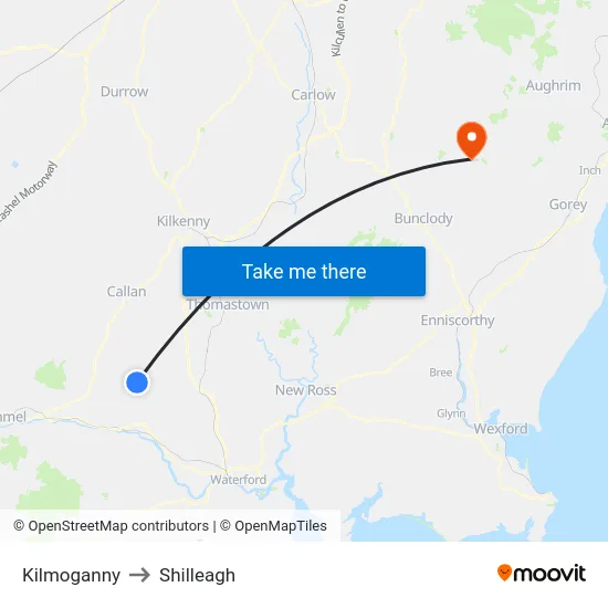 Kilmoganny to Shilleagh map