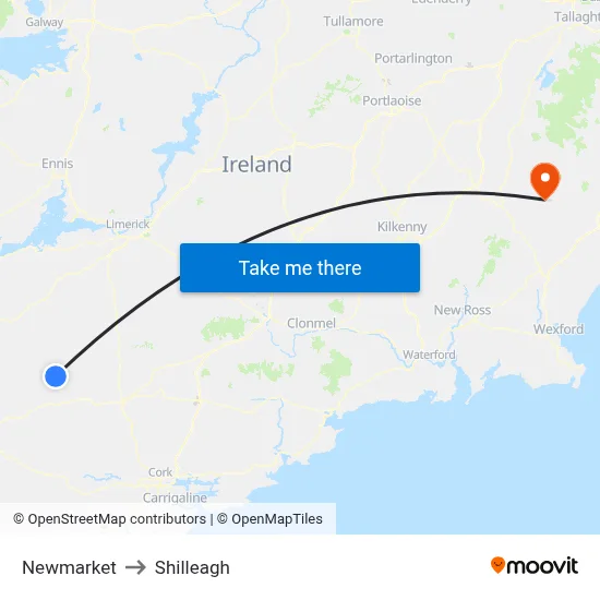 Newmarket to Shilleagh map