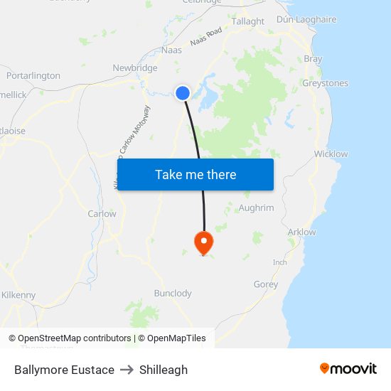 Ballymore Eustace to Shilleagh map