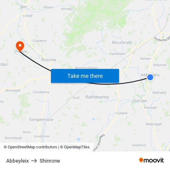 Abbeyleix to Shinrone map