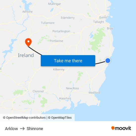 Arklow to Shinrone map