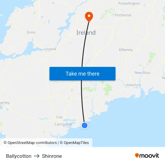 Ballycotton to Shinrone map