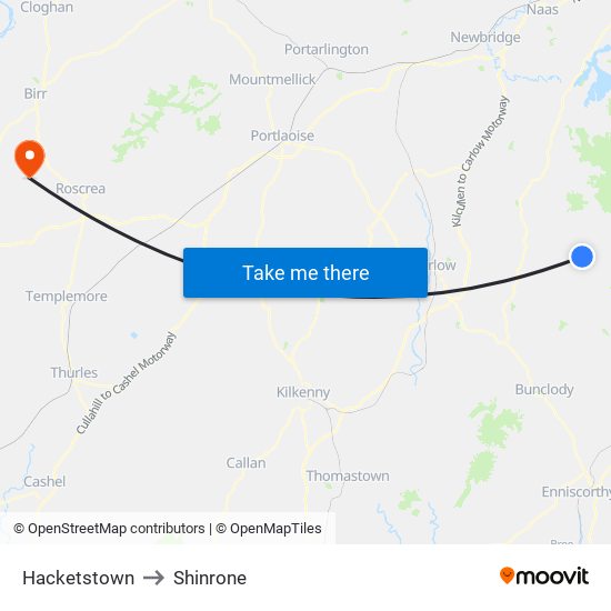 Hacketstown to Shinrone map