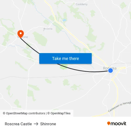 Roscrea Castle to Shinrone map