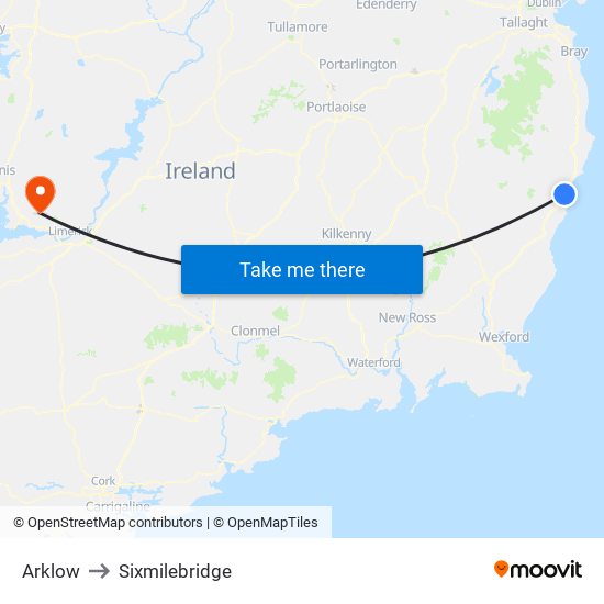 Arklow to Sixmilebridge map