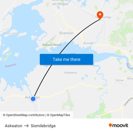 Askeaton to Sixmilebridge map