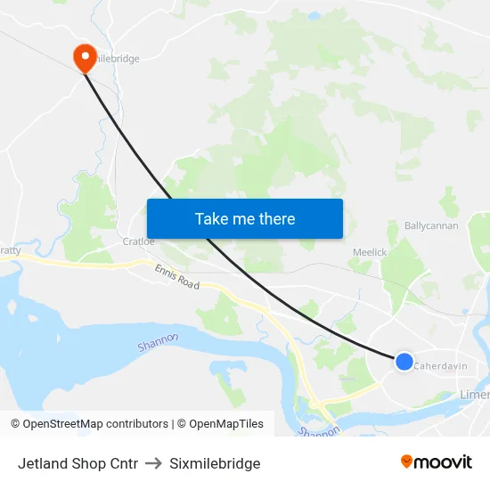 Jetland Shop Cntr to Sixmilebridge map