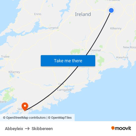 Abbeyleix to Skibbereen map