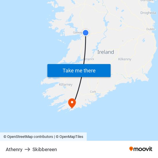 Athenry to Skibbereen map