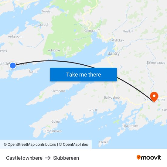 Castletownbere to Skibbereen map