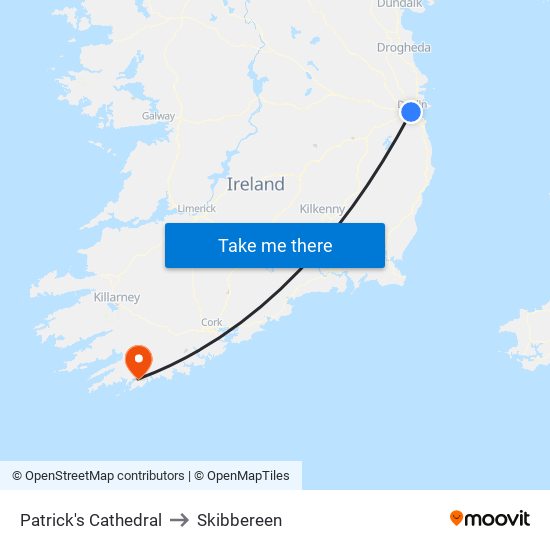 Patrick's Cathedral to Skibbereen map