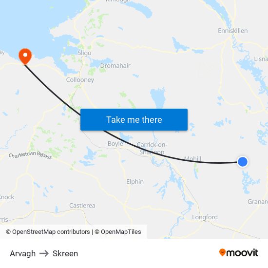 Arvagh to Skreen map