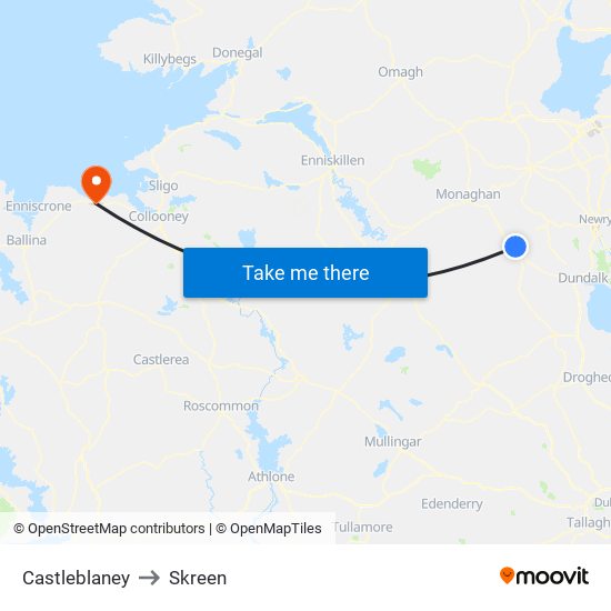 Castleblaney to Skreen map